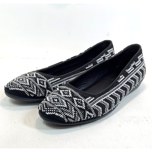 Donald J. Pliner Shoes - Donald J Pliner Hasin Glass Beaded Ballet Flats Shoe - Black/White/Gray -Women 8